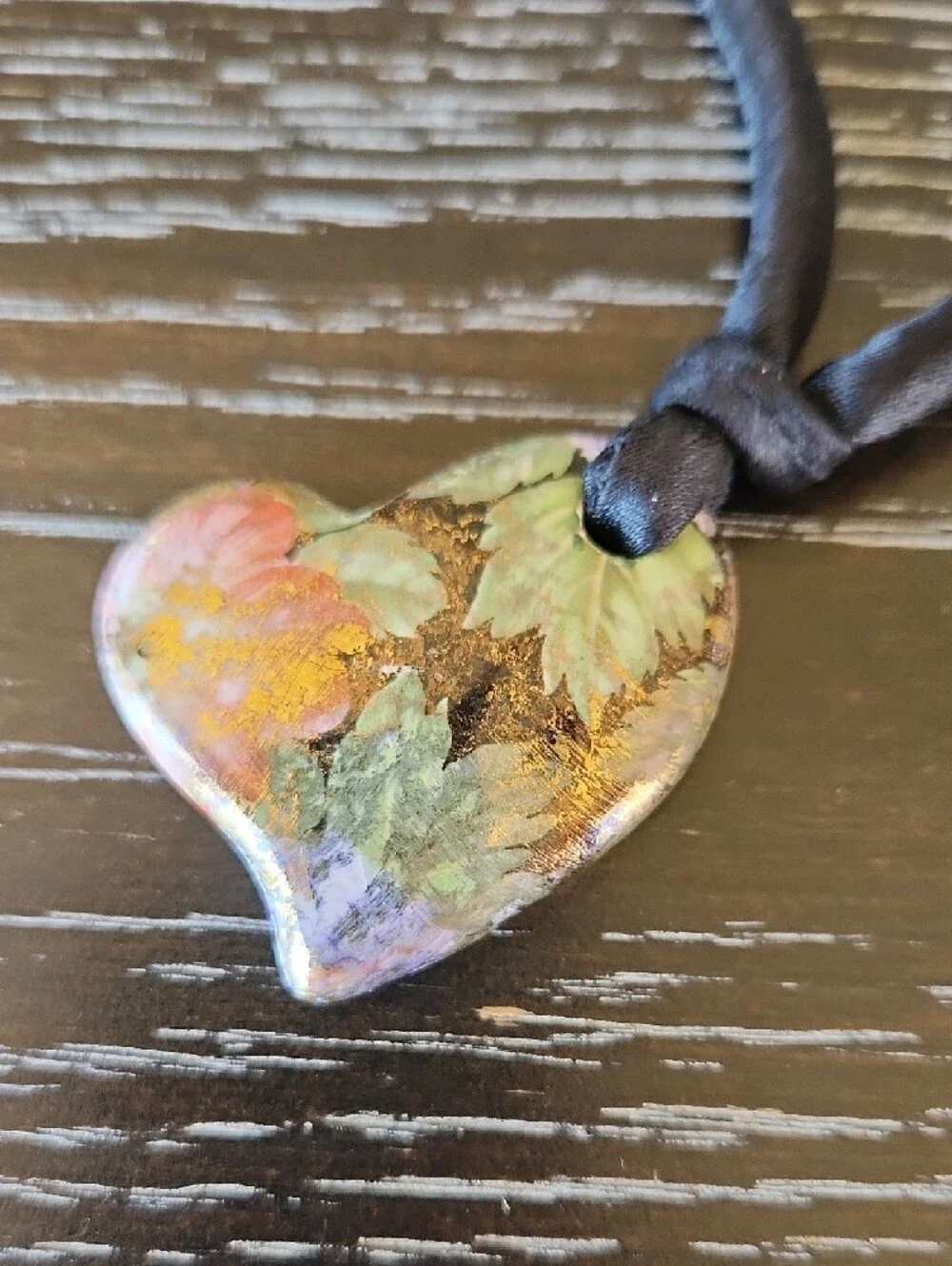 Handmade Heart Pendant Necklace in Green and Pink